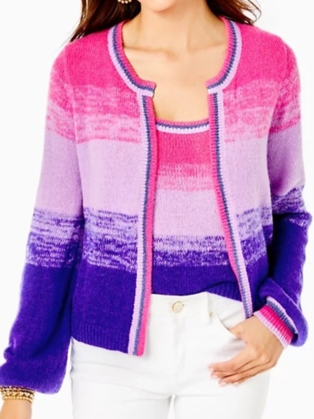 Lilly Pulitzer Ombre Pink & Purple Knit Cardigan with Matching Tank